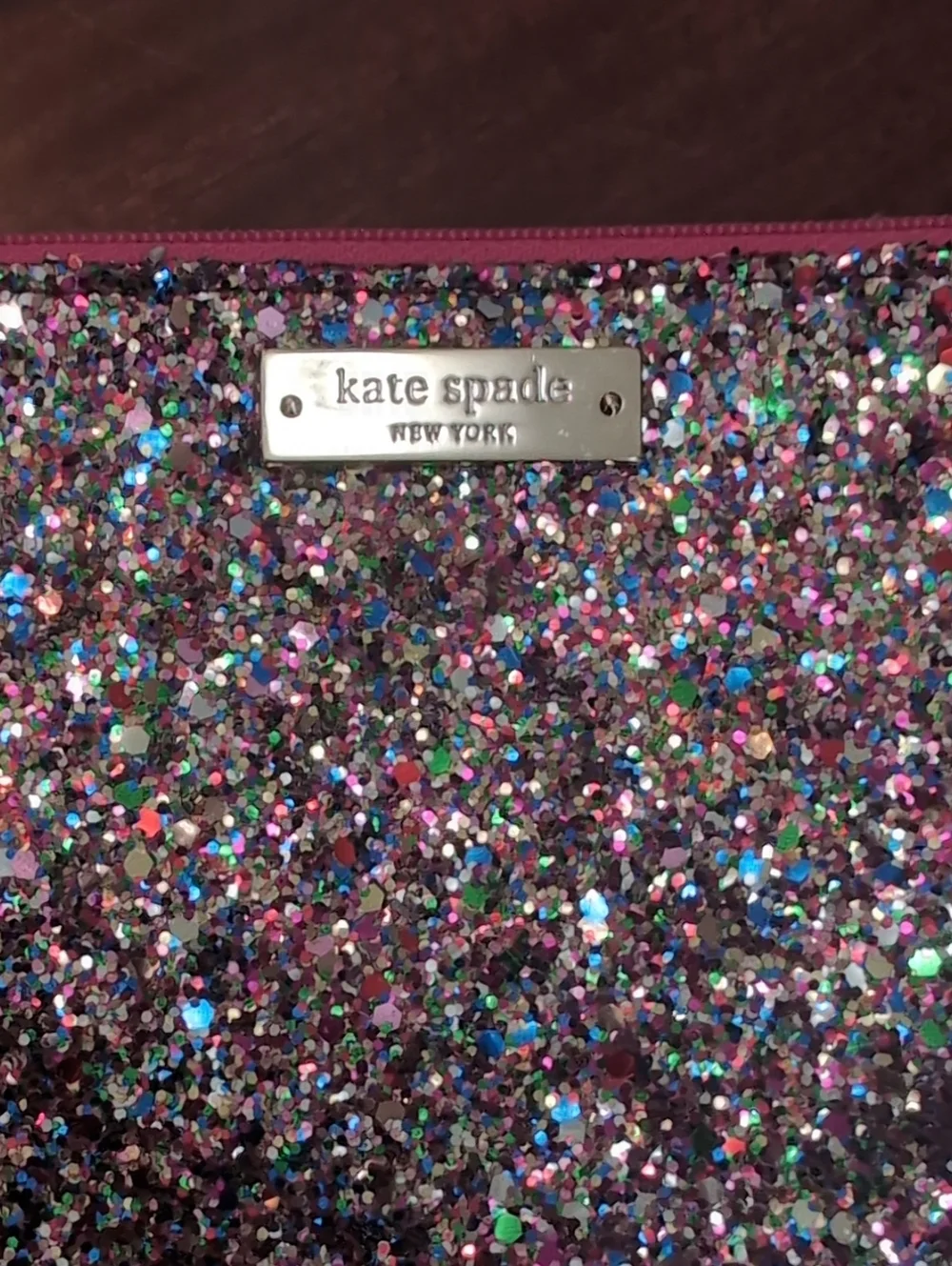 kate spade Multicolor Glitter Zip Pouch - Pink Trim